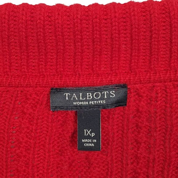 Talbots Petite Sz 1X Cardigan Cable Knit Open Front Lambswool Blend Sweater Cozy - Picture 7 of 11